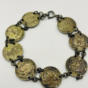 Vintage King George V 3 Pence Silver Coin Bracelet 1902-1934. 7 inches. Britain